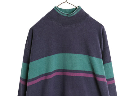 80s USA製 エルエルビーン モックネック ボーダー 長袖 Tシャツ メンズ M / ヴィンテージ アウトドア ロンT ラガーシャツ ヘビーウェイト
