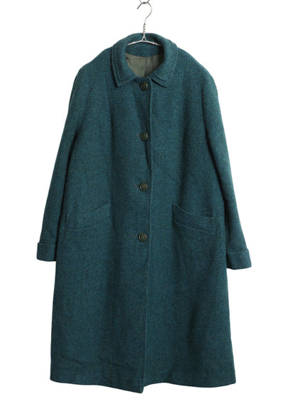 70s ハリスツイード ステンカラー コート レディース L 程 旧タグ ヴィンテージ ツイード ウール チェスター ロング バルマカーン きれいめ