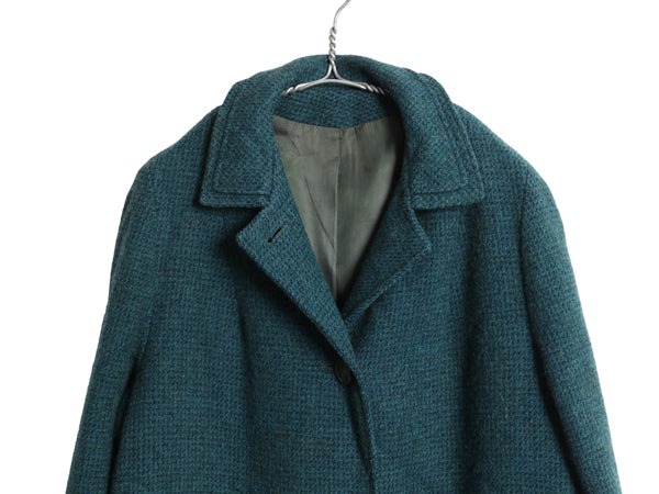 70s ハリスツイード ステンカラー コート レディース L 程 旧タグ ヴィンテージ ツイード ウール チェスター ロング バルマカーン きれいめ