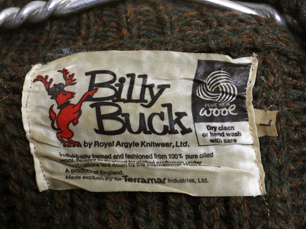 70s 80s イギリス製 ★ Billy Buck オイルド セーター メンズ L / ヴィンテージ ウール ニット モックネック フィッシャーマン 無地 カーキ