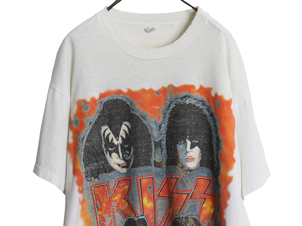 90s ★ キッス ツアー イラスト プリント Tシャツ メンズ XL / オールド 当時物 フォト バンド ロック シングルステッチ 白 大きいサイズ