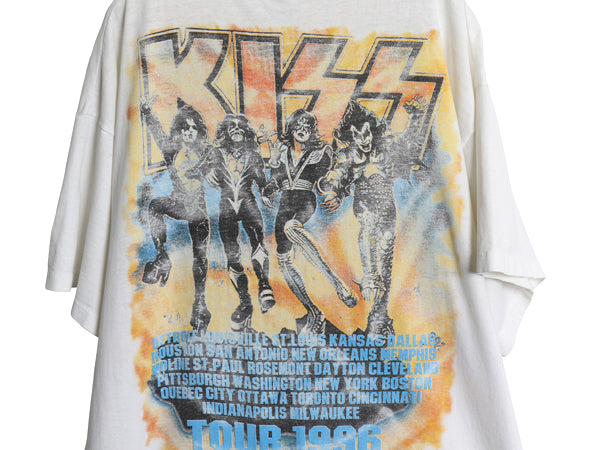 90s ★ キッス ツアー イラスト プリント Tシャツ メンズ XL / オールド 当時物 フォト バンド ロック シングルステッチ 白 大きいサイズ