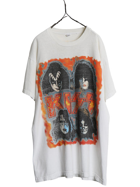 90s ★ キッス ツアー イラスト プリント Tシャツ メンズ XL / オールド 当時物 フォト バンド ロック シングルステッチ 白 大きいサイズ