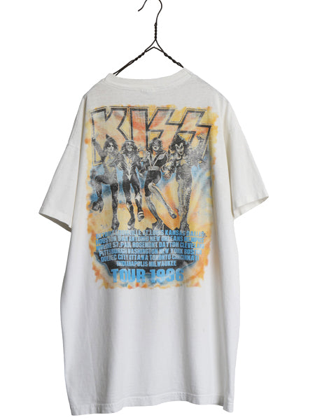 90s ★ キッス ツアー イラスト プリント Tシャツ メンズ XL / オールド 当時物 フォト バンド ロック シングルステッチ 白 大きいサイズ