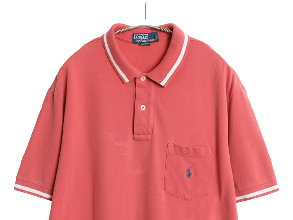 90s ポロ ラルフローレン 鹿の子 半袖 ポロシャツ メンズ L オールド 半袖シャツ コットン トップス カットソー ワンポイント ポケット付き