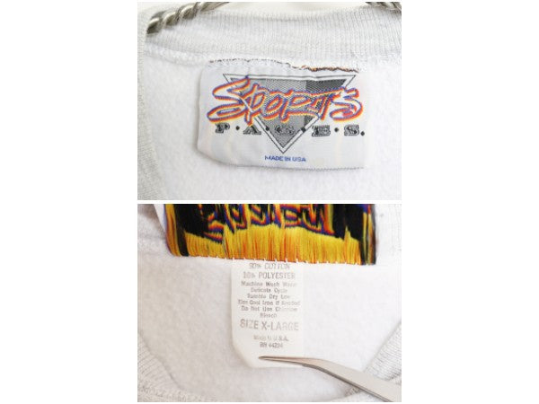 90s USA製 4段 カレッジ プリント スウェット メンズ XL / 古着 オールド トレーナー 裏起毛 リバース タイプ ヘビーウェイト 大きいサイズ