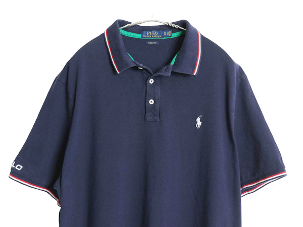 ポロ ラルフローレン 鹿の子 半袖 ポロシャツ メンズ XL / 半袖シャツ ワンポイント コットン カットソー トップス ネイビー 大きいサイズ
