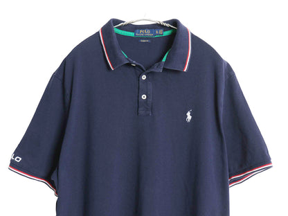 ポロ ラルフローレン 鹿の子 半袖 ポロシャツ メンズ XL / 半袖シャツ ワンポイント コットン カットソー トップス ネイビー 大きいサイズ
