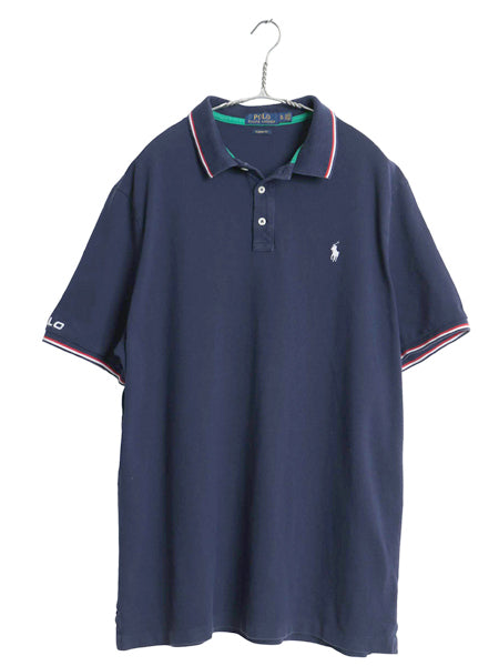 ポロ ラルフローレン 鹿の子 半袖 ポロシャツ メンズ XL / 半袖シャツ ワンポイント コットン カットソー トップス ネイビー 大きいサイズ