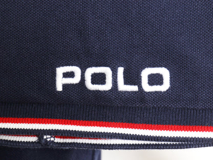 ポロ ラルフローレン 鹿の子 半袖 ポロシャツ メンズ XL / 半袖シャツ ワンポイント コットン カットソー トップス ネイビー 大きいサイズ