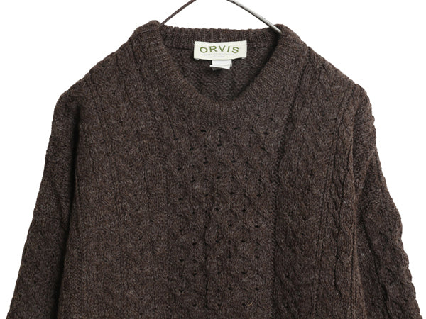 00s アイランド製 オービス フィッシャーマン ニット セーター メンズ XL 古着 オールド アラン ケーブル コットン ウール 大きいサイズ 茶