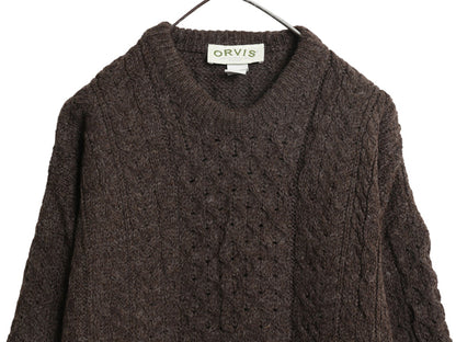 00s アイランド製 オービス フィッシャーマン ニット セーター メンズ XL 古着 オールド アラン ケーブル コットン ウール 大きいサイズ 茶