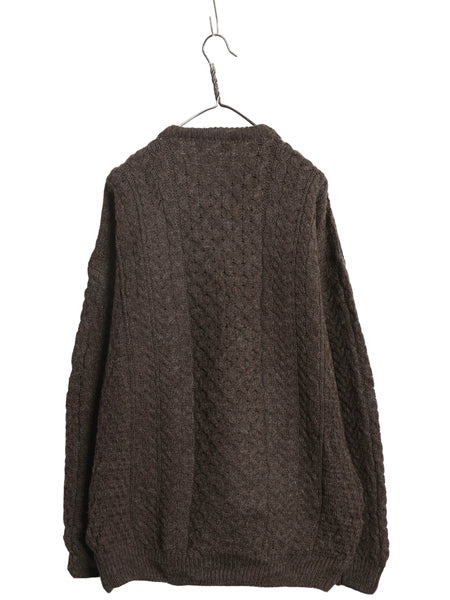 00s アイランド製 オービス フィッシャーマン ニット セーター メンズ XL 古着 オールド アラン ケーブル コットン ウール 大きいサイズ 茶