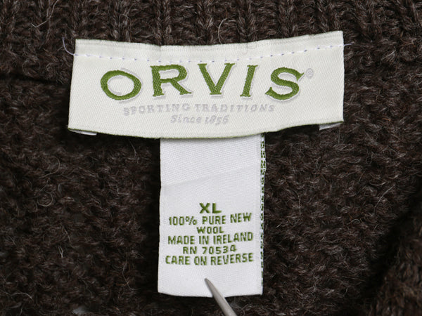 00s アイランド製 オービス フィッシャーマン ニット セーター メンズ XL 古着 オールド アラン ケーブル コットン ウール 大きいサイズ 茶