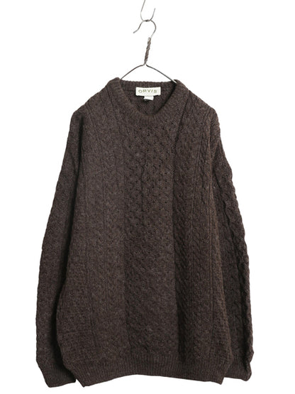 00s アイランド製 オービス フィッシャーマン ニット セーター メンズ XL 古着 オールド アラン ケーブル コットン ウール 大きいサイズ 茶