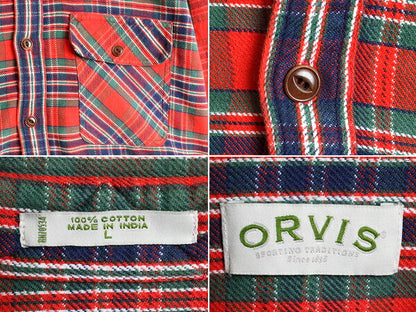 ■ オービス チェック 長袖 ヘビー フランネル シャツ ( メンズ L ) 90s オールド 90年代 ORVIS 長袖シャツ ネルシャツ ポケット付き 厚手