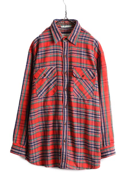 ■ オービス チェック 長袖 ヘビー フランネル シャツ ( メンズ L ) 90s オールド 90年代 ORVIS 長袖シャツ ネルシャツ ポケット付き 厚手