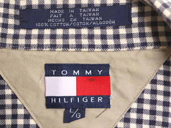 90s トミーヒルフィガー ギンガム チェック オープンカラー 長袖 シャツ メンズ L 古着 90年代 オールド TOMMY HILFIGER コットン 2トーン