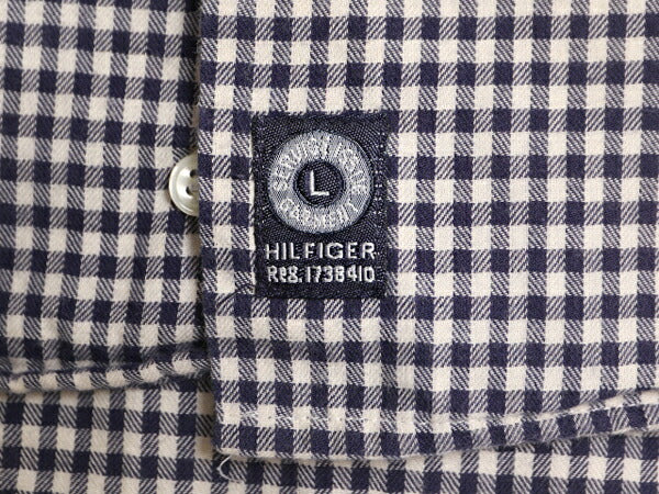 90s トミーヒルフィガー ギンガム チェック オープンカラー 長袖 シャツ メンズ L 古着 90年代 オールド TOMMY HILFIGER コットン 2トーン