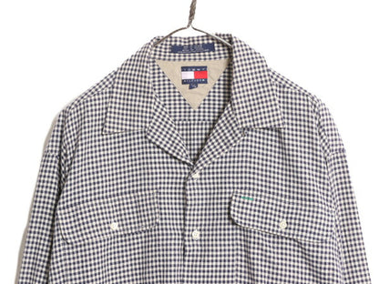 90s トミーヒルフィガー ギンガム チェック オープンカラー 長袖 シャツ メンズ L 古着 90年代 オールド TOMMY HILFIGER コットン 2トーン