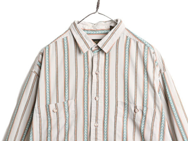 90s エディーバウアー ストライプ 長袖 シャツ メンズ XL 古着 90年代 オールド Eddie Bauer アウトドア 長袖シャツ マルチカラー コットン