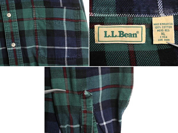 90s エルエルビーン チェック コーデュロイ 長袖 ボタンダウン シャツ メンズ XL 90年代 オールド LLBean アウトドア 長袖シャツ コットン