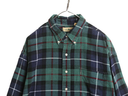 90s エルエルビーン チェック コーデュロイ 長袖 ボタンダウン シャツ メンズ XL 90年代 オールド LLBean アウトドア 長袖シャツ コットン