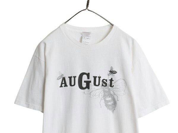 ミツバチ アート イラスト 両面 プリント Tシャツ メンズ L / 古着 アニマル グラフィック ヘビーウェイト カットソー シカゴ 記念 限定 白