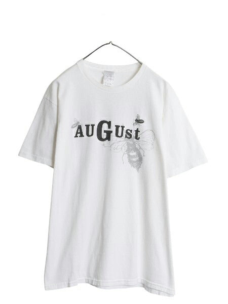 ミツバチ アート イラスト 両面 プリント Tシャツ メンズ L / 古着 アニマル グラフィック ヘビーウェイト カットソー シカゴ 記念 限定 白