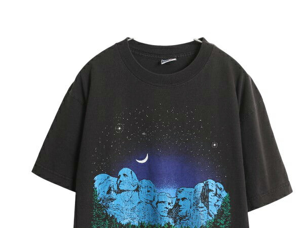 90s USA製 ラシュモア アート イラスト プリント Tシャツ メンズ XL / オールド グラフィック ヘビーウェイト スーベニア 大きいサイズ 黒