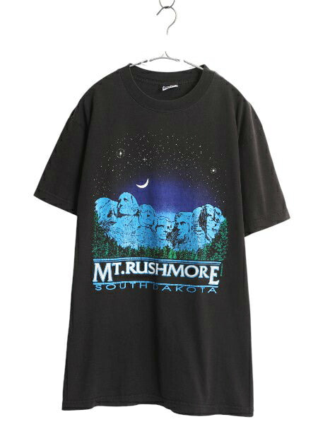 90s USA製 ラシュモア アート イラスト プリント Tシャツ メンズ XL / オールド グラフィック ヘビーウェイト スーベニア 大きいサイズ 黒
