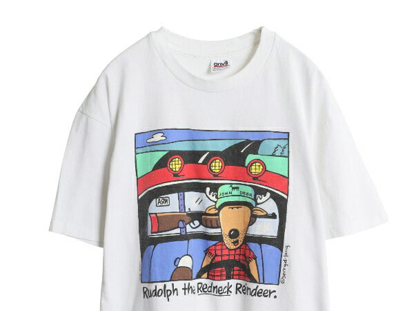 90s USA製 ジョーク イラスト プリント Tシャツ メンズ XL オールド キャラクター アニマル アート ヘビーウェイト ホワイト 大きいサイズ