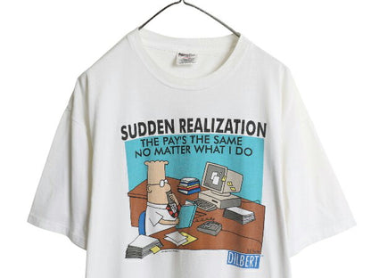90s ジョーク キャラクター イラスト プリント 半袖 Tシャツ メンズ XL / 古着 オールド アート カットソー シングルステッチ 大きいサイズ