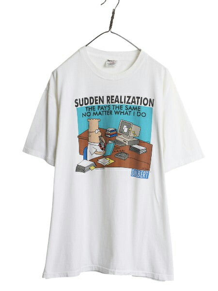 90s ジョーク キャラクター イラスト プリント 半袖 Tシャツ メンズ XL / 古着 オールド アート カットソー シングルステッチ 大きいサイズ