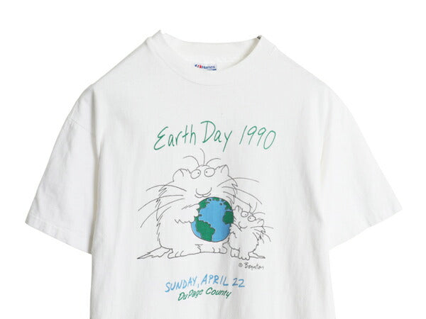 90s USA製 ネコ イラスト プリント Tシャツ メンズ レディース L オールド キャラクター アニマル アート メッセージ シングルステッチ 白