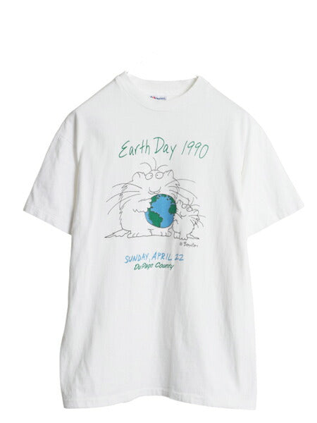 90s USA製 ネコ イラスト プリント Tシャツ メンズ レディース L オールド キャラクター アニマル アート メッセージ シングルステッチ 白