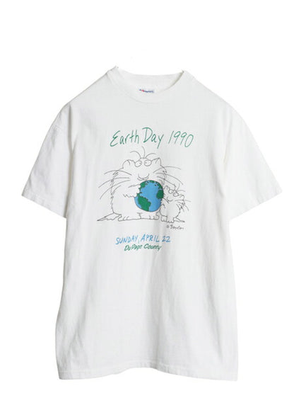 90s USA製 ネコ イラスト プリント Tシャツ メンズ レディース L オールド キャラクター アニマル アート メッセージ シングルステッチ 白