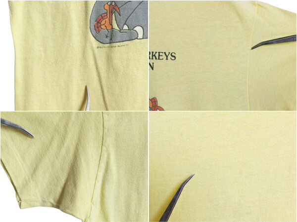 70s USA製 アニマル アート イラスト プリント Tシャツ メンズ レディース L 小さめ M ヴィンテージ キャラクター グラフィック メッセージ