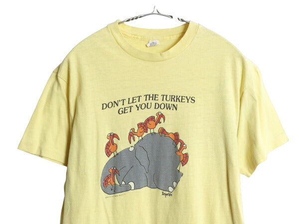 70s USA製 アニマル アート イラスト プリント Tシャツ メンズ レディース L 小さめ M ヴィンテージ キャラクター グラフィック メッセージ