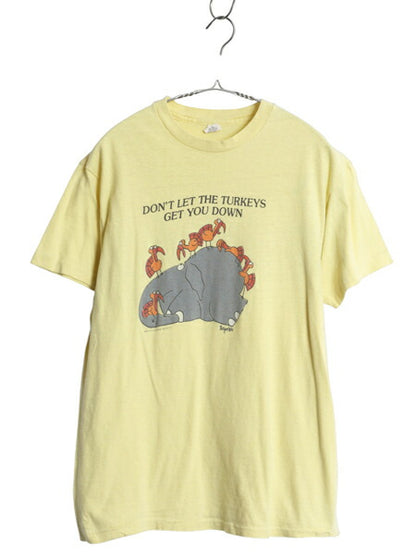 70s USA製 アニマル アート イラスト プリント Tシャツ メンズ レディース L 小さめ M ヴィンテージ キャラクター グラフィック メッセージ