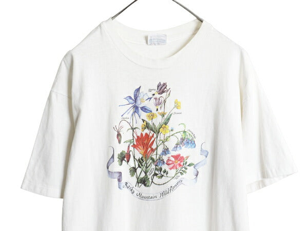 80s 90s USA製 フラワー アート イラスト プリント Tシャツ メンズ XL / ヴィンテージ 花 グラフィック シングルステッチ 大きいサイズ 白