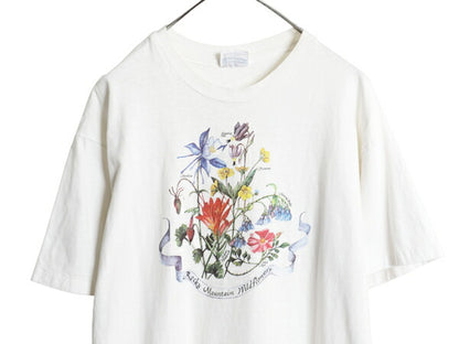 80s 90s USA製 フラワー アート イラスト プリント Tシャツ メンズ XL / ヴィンテージ 花 グラフィック シングルステッチ 大きいサイズ 白