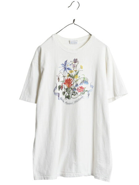 80s 90s USA製 フラワー アート イラスト プリント Tシャツ メンズ XL / ヴィンテージ 花 グラフィック シングルステッチ 大きいサイズ 白
