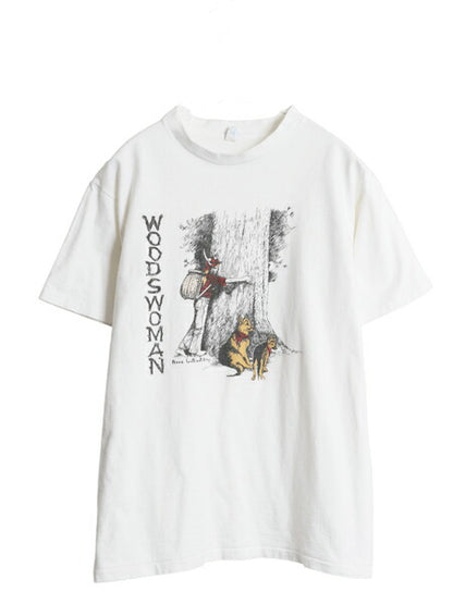 80s USA製 アート イラスト プリント Tシャツ メンズ L 小さめ M 程/ 古着 ヴィンテージ グラフィック シングルステッチ ヘビーウェイト 白