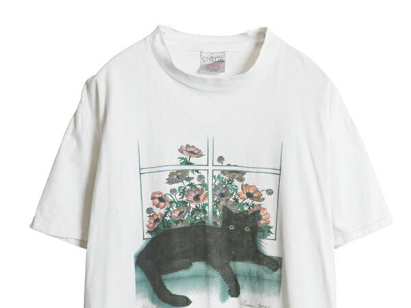 90s ネコ アート イラスト プリント Tシャツ メンズ レディース L 古着 オールド アニマル グラフィック ヘビーウェイト シングルステッチ