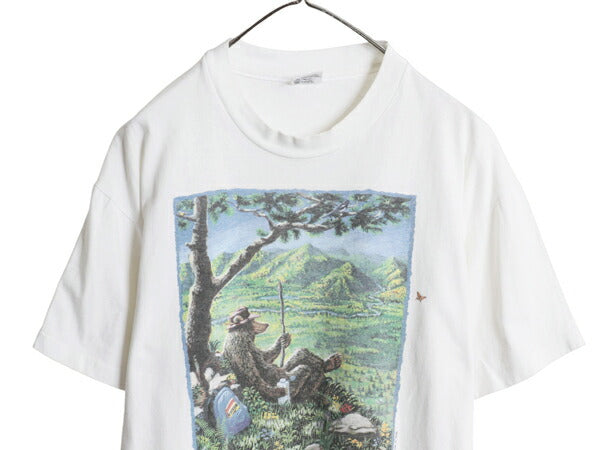 90s USA製 JIM MORRIS アート イラスト プリント Tシャツ メンズ L オールド メッセージ クマ キャラクター グラフィック シングルステッチ