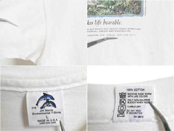 90s USA製 JIM MORRIS アート イラスト プリント Tシャツ メンズ L オールド メッセージ クマ キャラクター グラフィック シングルステッチ