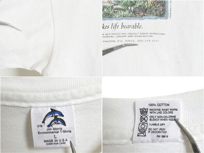 90s USA製 JIM MORRIS アート イラスト プリント Tシャツ メンズ L オールド メッセージ クマ キャラクター グラフィック シングルステッチ