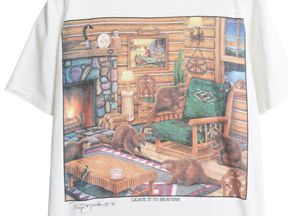 90s USA製 アニマル アート イラスト プリント Tシャツ メンズ レディース M オールド ビーバー グラフィック キャラクター ヘビーウェイト