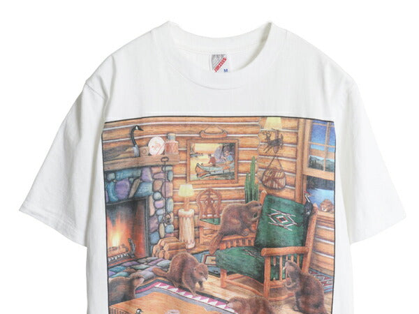 90s USA製 アニマル アート イラスト プリント Tシャツ メンズ レディース M オールド ビーバー グラフィック キャラクター ヘビーウェイト